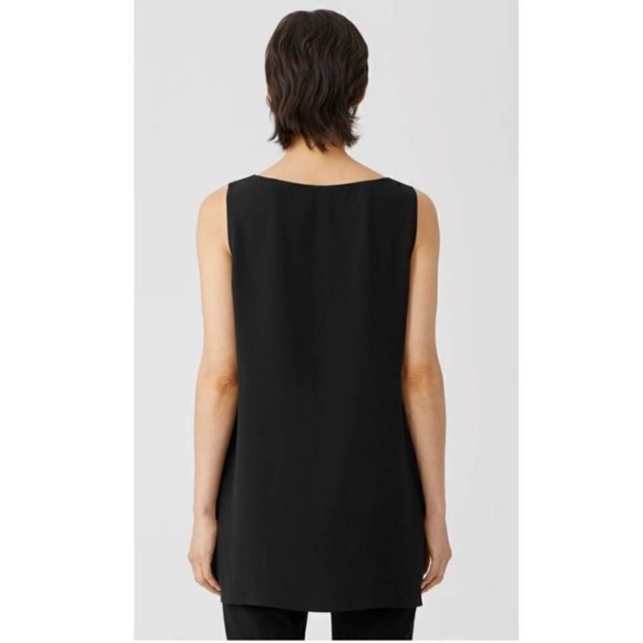 Eileen Fisher Silk Georgette Crepe Bateau Neck Tank Black Size Small - Picture 6 of 11